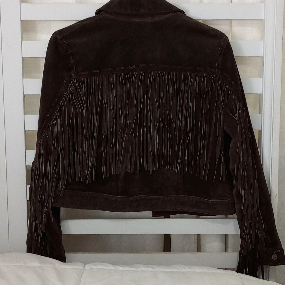 Cropped suede fringe back rodeo jacket